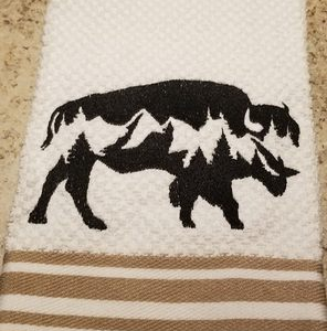 Buffalo with Trees and Mountains