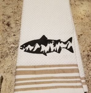 Salmon with Trees and Mountains
